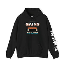 Load image into Gallery viewer, Gains Department Hoodie - Varsity Gym Sweatshirt with No Days Off Sleeve Print