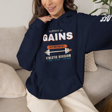 Load image into Gallery viewer, Gains Department Hoodie - Varsity Gym Sweatshirt with No Days Off Sleeve Print