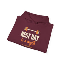 Load image into Gallery viewer, Rest Day Is a Myth Hoodie - Funny Gym Barbell Workout Sweatshirt