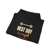 Load image into Gallery viewer, Rest Day Is a Myth Hoodie - Funny Gym Barbell Workout Sweatshirt