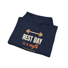 Load image into Gallery viewer, Rest Day Is a Myth Hoodie - Funny Gym Barbell Workout Sweatshirt