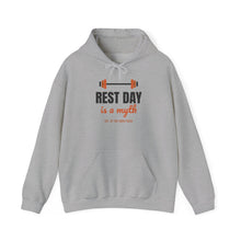 Load image into Gallery viewer, Rest Day Is a Myth Hoodie - Funny Gym Barbell Workout Sweatshirt