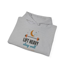 Load image into Gallery viewer, Lift Heavy Sleep Well Hoodie - Moon & Barbell Gym Sweatshirt