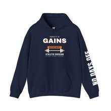 Load image into Gallery viewer, Gains Department Hoodie - Varsity Gym Sweatshirt with No Days Off Sleeve Print