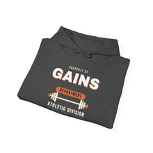 Load image into Gallery viewer, Gains Department Hoodie - Varsity Gym Sweatshirt with No Days Off Sleeve Print