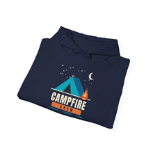 Load image into Gallery viewer, Campfire Crew Hoodie - Tent &amp; Campfire Camping Sweatshirt with Sleep Under the Stars Sleeve Print