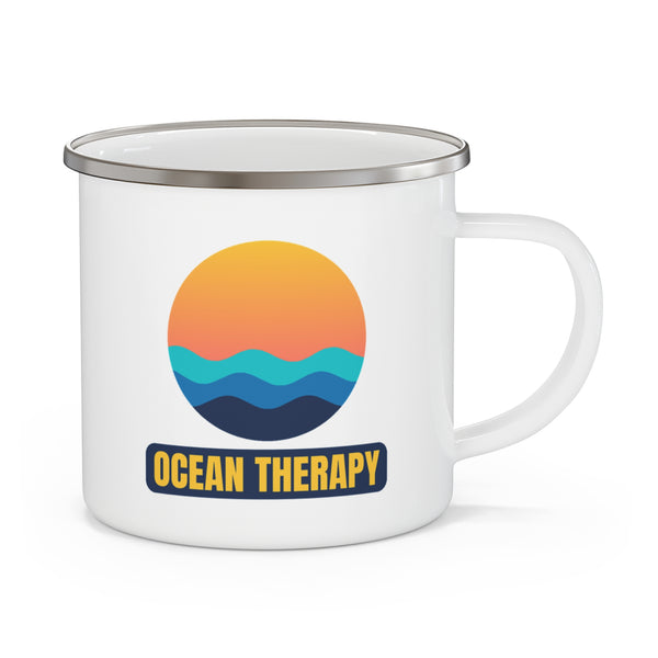 Ocean Therapy Sunset Waves Enamel Camping Mug