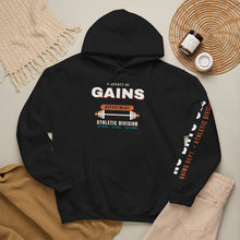 Load image into Gallery viewer, Gains Department Hoodie - Varsity Gym Sweatshirt with No Days Off Sleeve Print