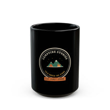 Load image into Gallery viewer, Campfire Stories Mug - Retro Camping Black Coffee Mug