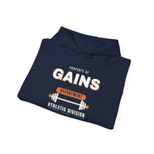 Load image into Gallery viewer, Gains Department Hoodie - Varsity Gym Sweatshirt with No Days Off Sleeve Print