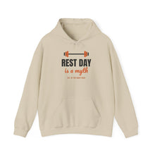 Load image into Gallery viewer, Rest Day Is a Myth Hoodie - Funny Gym Barbell Workout Sweatshirt