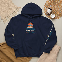 Load image into Gallery viewer, Deep Blue Dive Club Hoodie - Vintage Diving Helmet Scuba Sweatshirt with Sleeve Print