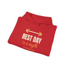 Load image into Gallery viewer, Rest Day Is a Myth Hoodie - Funny Gym Barbell Workout Sweatshirt