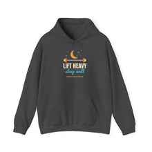 Load image into Gallery viewer, Lift Heavy Sleep Well Hoodie - Moon &amp; Barbell Gym Sweatshirt