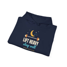 Load image into Gallery viewer, Lift Heavy Sleep Well Hoodie - Moon &amp; Barbell Gym Sweatshirt