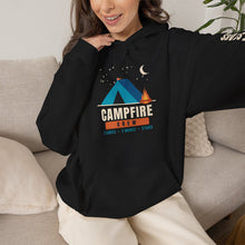 Load image into Gallery viewer, Campfire Crew Hoodie - Tent &amp; Campfire Camping Sweatshirt with Sleep Under the Stars Sleeve Print