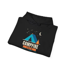 Load image into Gallery viewer, Campfire Crew Hoodie - Tent &amp; Campfire Camping Sweatshirt with Sleep Under the Stars Sleeve Print