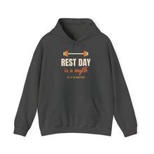 Load image into Gallery viewer, Rest Day Is a Myth Hoodie - Funny Gym Barbell Workout Sweatshirt